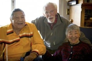 Three elders who have long been friends: Gerald One Feather, Martin Cobin, and Aya Medrud. Photo by Sean Cridland